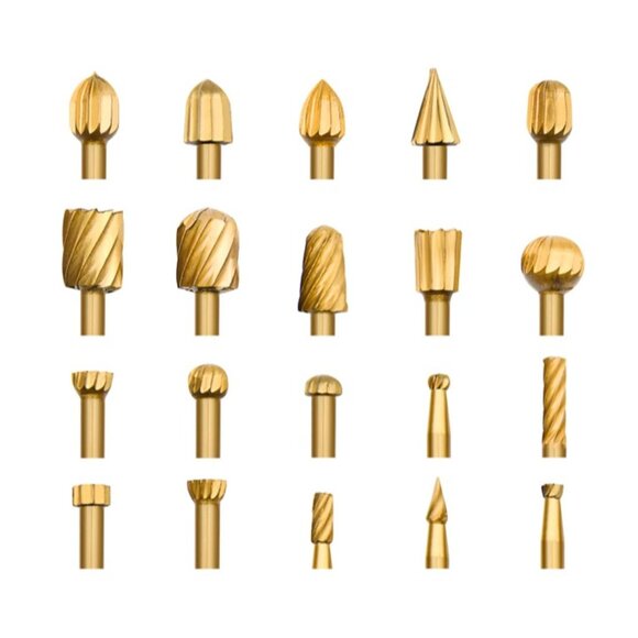 Rotary Burr Set 20Pcs Carving Engraving Bits Titanium Plating For Dremel Tool - Picture 5 of 5